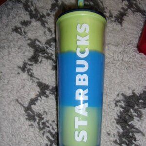 Starbucks Lime green and blue 24 oz Tumbler